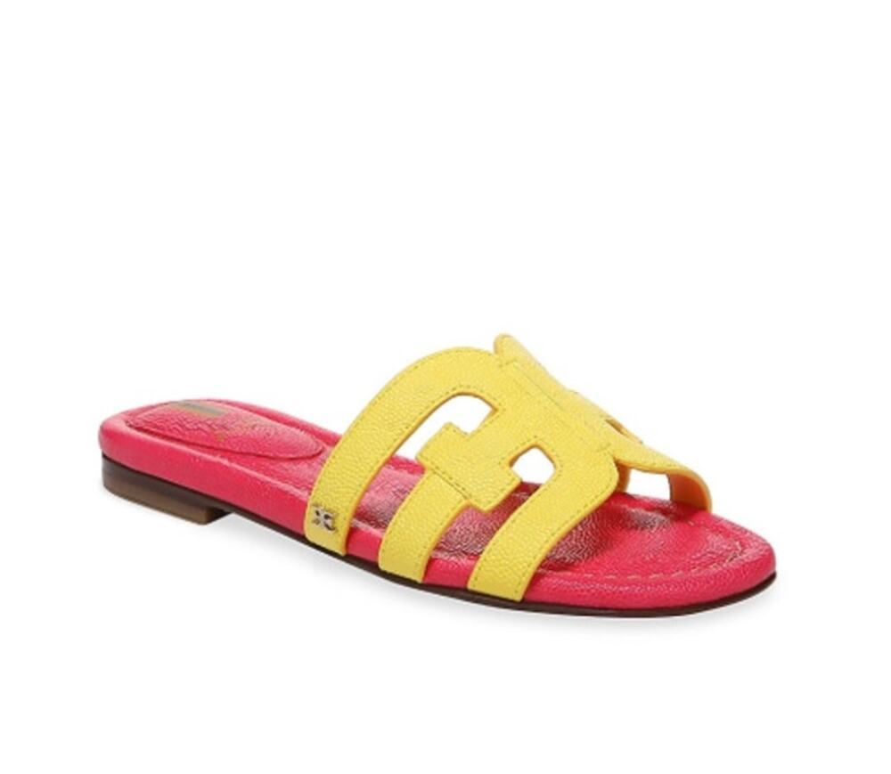 Sam Edelman Girls Bay Cut Out Slide Sandals Size 1 Pink Yellow Leather NIB